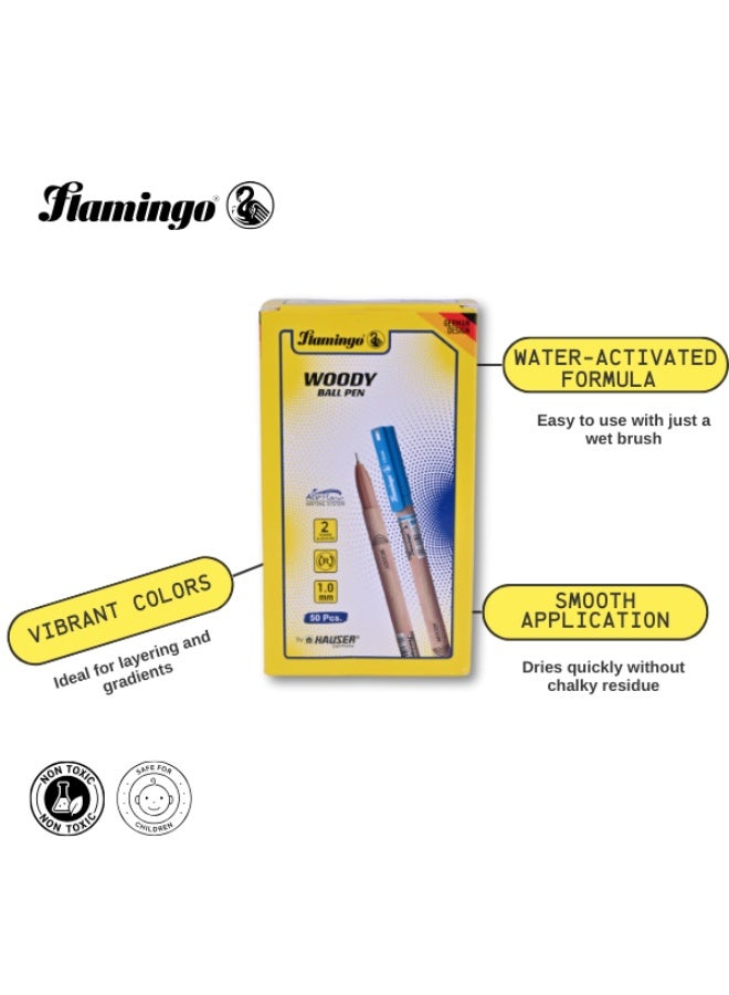 Flamingo Woody Ball Pen – German Design – Smooth Writing – Box of 50 - Image 1