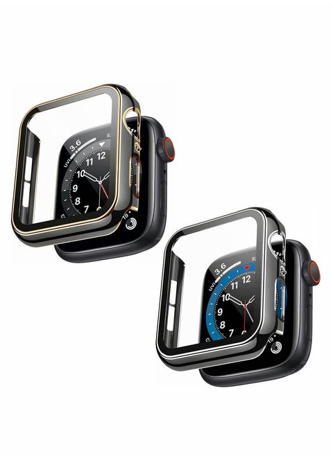 2Pcs Case Compatible with Apple Watch 44mm 40mm , Bumper Built in Tempered Glass Screen Protector, Protective Cover for iWatch Series SE 6 5 4 Women Men (40mm)