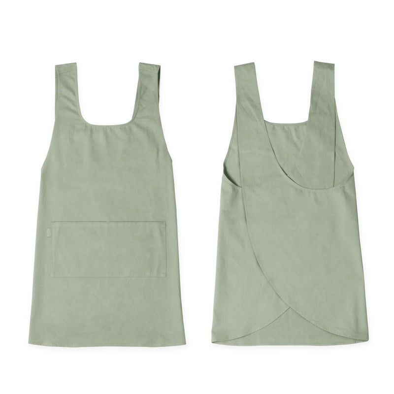 Hudson Durable Goods Cotton Womens Crossback Apron  Seamless Crossover Smock  Pinafore Dress  36 FullLength with Pockets for Cooking Cleaning and Gardening Eucalyptus  Cleaning Smock