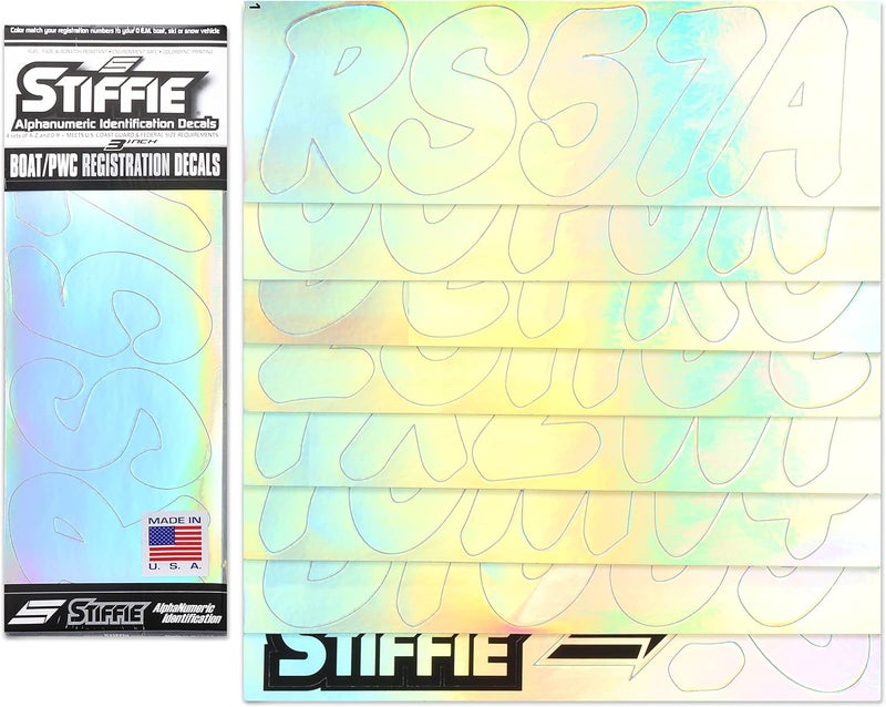 STIFFIE Whip-One Chrome 3" Alpha-Numeric Registration Identification Numbers Stickers Decals for Boats & Personal Watercraft - Image 2