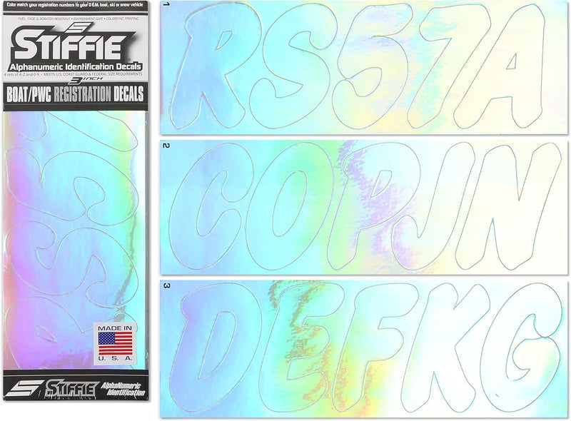 STIFFIE Whip-One Chrome 3" Alpha-Numeric Registration Identification Numbers Stickers Decals for Boats & Personal Watercraft - Image 1