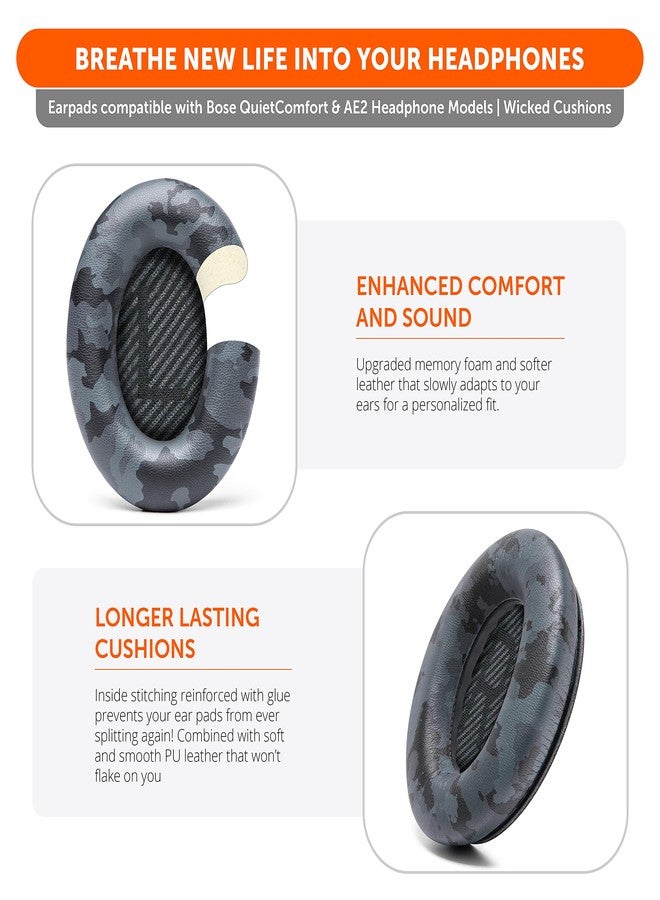 WC وسادات أذن بديلة من WC Wicked Cushions متوافقة مع سماعات Bose QuietComfort 35 (QC35) و QuietComfort 35ii (QC35ii) وغيرها - راحة ومتانة محسّنة | (أسود مموه) - Image 4