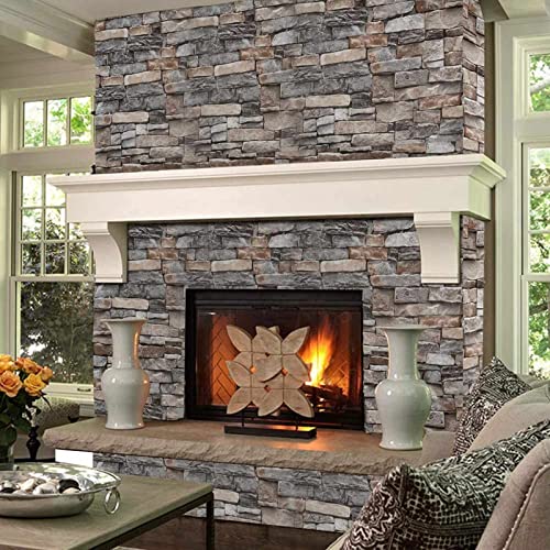 Abyssaly Brick Wallpaper Peel and Stick Faux Stone Brick Stick on Wallpaper 23.6" X 118" Thick Removable Wall Paper Contact Paper Self-Adhesive Home Decoration Fireplace Shelf Paper - Image 4