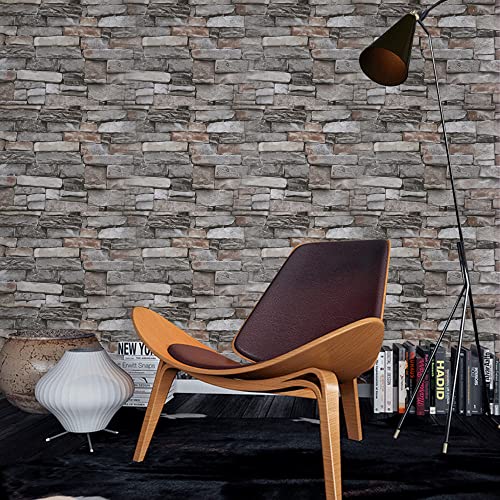 Abyssaly Brick Wallpaper Peel and Stick Faux Stone Brick Stick on Wallpaper 23.6" X 118" Thick Removable Wall Paper Contact Paper Self-Adhesive Home Decoration Fireplace Shelf Paper - Image 5