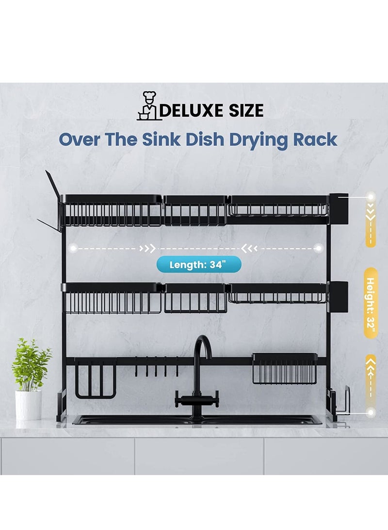 DubaiGallery 3 Layer Dish Drying Rack Over the Sink - 3 Tier Compact Kitchen Organizer and Storage Space Saver for Counter - Dish Drainer and Utensil Holder (Stainless Steel, Black Dish Rack) - Image 4