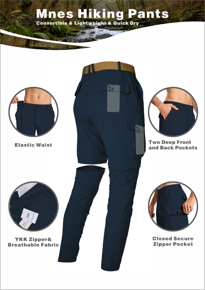 LINLANG EN Mens Cargo Pants Lightweight Quick Dry Hiking Pants Convertible Zip Off Travel Fishing Climbing Camping Outdoor Waterproof Work Pants for Men-Navy Blue-30-XS - Image 3