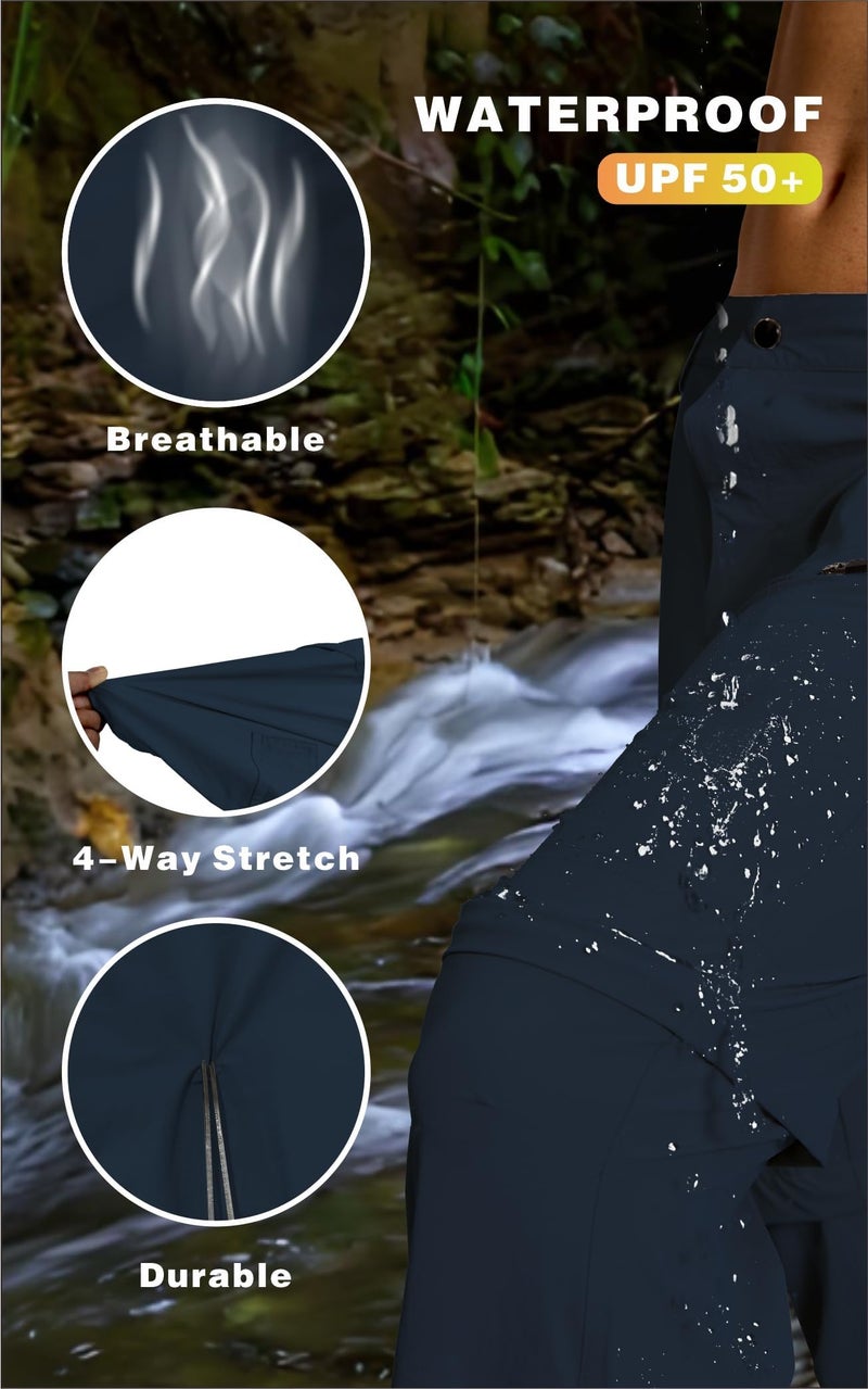 LINLANG EN Mens Cargo Pants Lightweight Quick Dry Hiking Pants Convertible Zip Off Travel Fishing Climbing Camping Outdoor Waterproof Work Pants for Men-Navy Blue-30-XS - Image 4