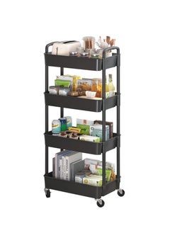 Generic 4-Tier Plastic Rolling Utility Cart with Handle, Multi-Functional Storage Trolley for Office, Living Room, Kitchen, Movable Storage Organizer with Wheels, Black  - Image 1