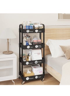 Generic 4-Tier Plastic Rolling Utility Cart with Handle, Multi-Functional Storage Trolley for Office, Living Room, Kitchen, Movable Storage Organizer with Wheels, Black  - Image 4
