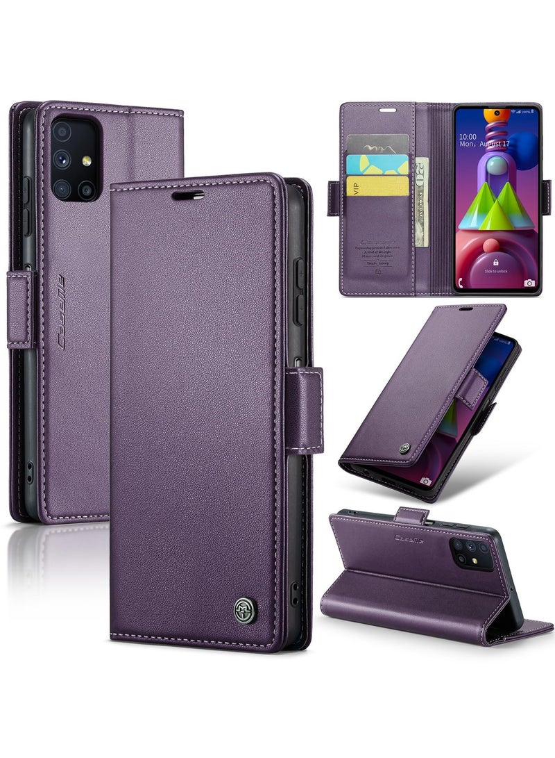 CaseMe Phone Case Luxury PU Leather Design Anti Fingerprint 023 Flip Cover Card Slot Holder Cover For Samsung Galaxy M51 (Purple) - Image 1