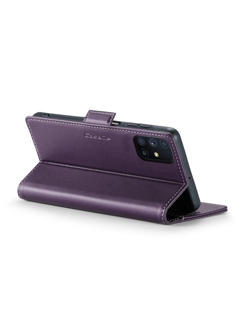 CaseMe Phone Case Luxury PU Leather Design Anti Fingerprint 023 Flip Cover Card Slot Holder Cover For Samsung Galaxy M51 (Purple) - Image 2