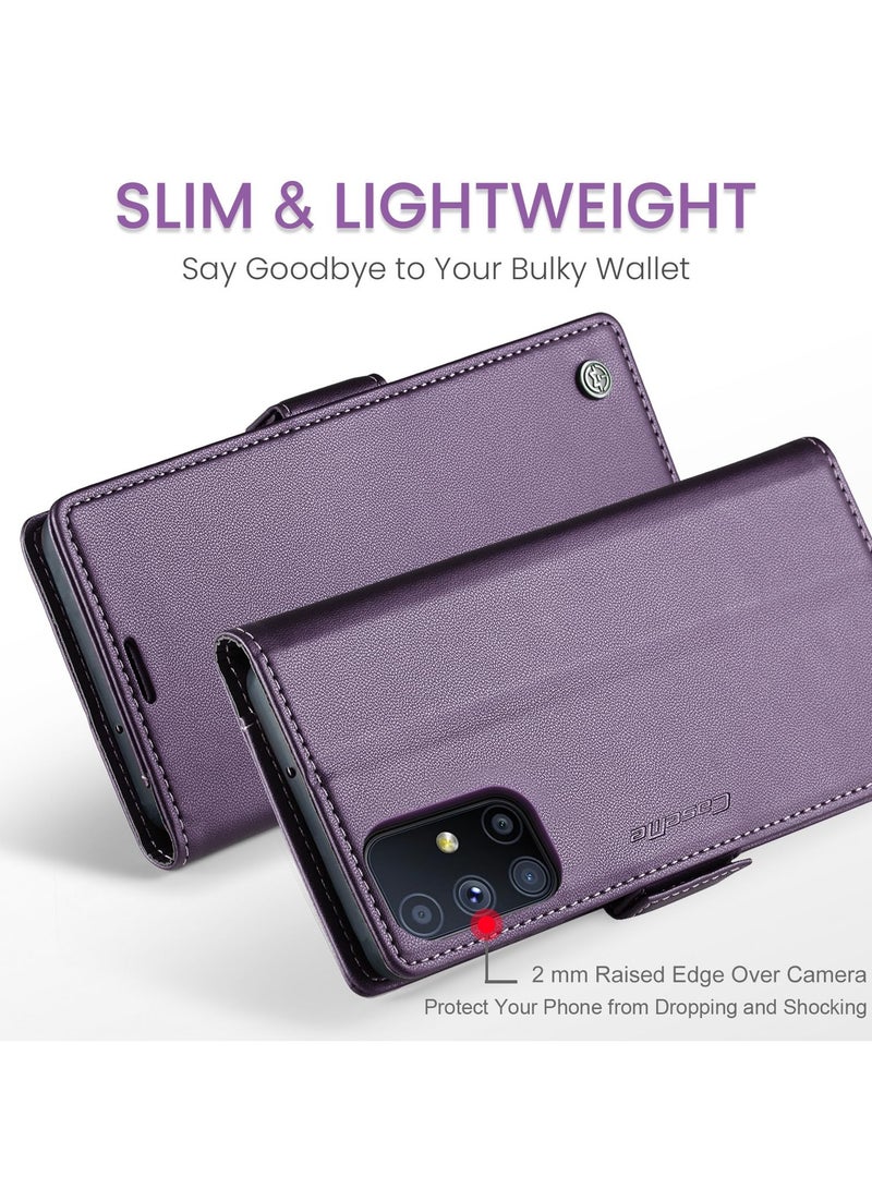 CaseMe Phone Case Luxury PU Leather Design Anti Fingerprint 023 Flip Cover Card Slot Holder Cover For Samsung Galaxy M51 (Purple) - Image 3