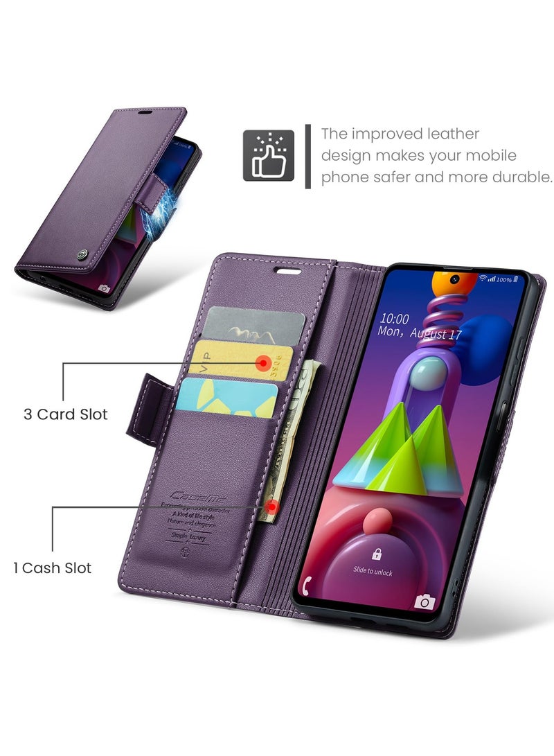 CaseMe Phone Case Luxury PU Leather Design Anti Fingerprint 023 Flip Cover Card Slot Holder Cover For Samsung Galaxy M51 (Purple) - Image 5
