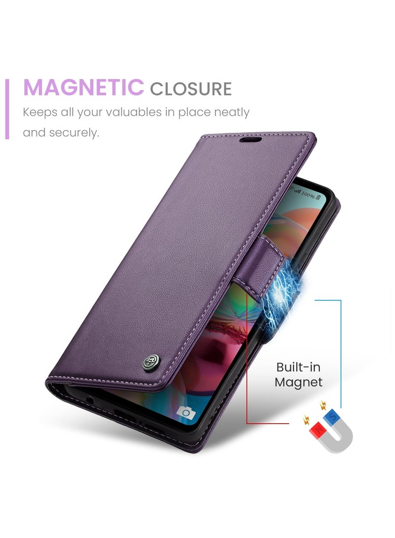 CaseMe Phone Case Luxury PU Leather Design Anti Fingerprint 023 Flip Cover Card Slot Holder Cover For Samsung Galaxy M51 (Purple) - Image 4