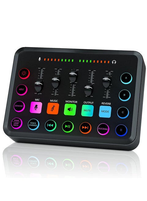 خلاط F11 - RGB PC، طاقة وهمية 48 فولت، تحكم فردي في مستوى الصوت، وسادات صوت DIY، مثالي للبث المباشر والتسجيل والتدوين الصوتي والألعاب