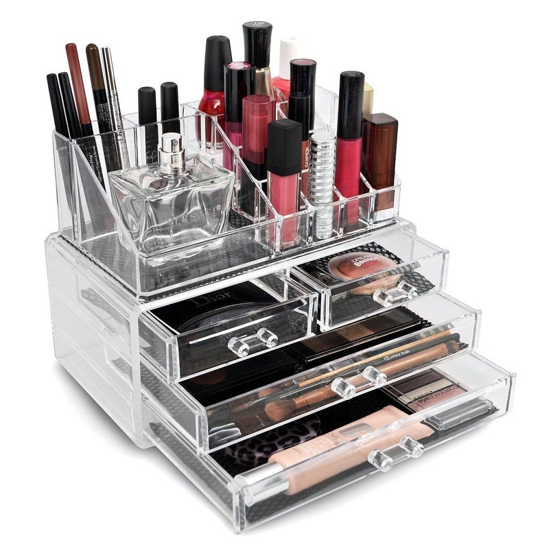WOX MOX WOX MOX 4 Drawer Plastic Cosmetic Makeup Jewelry Lipstick Storage Organizer Box Case, 22.5L x 13.8B x 18H cm, Transparent  - Image 4
