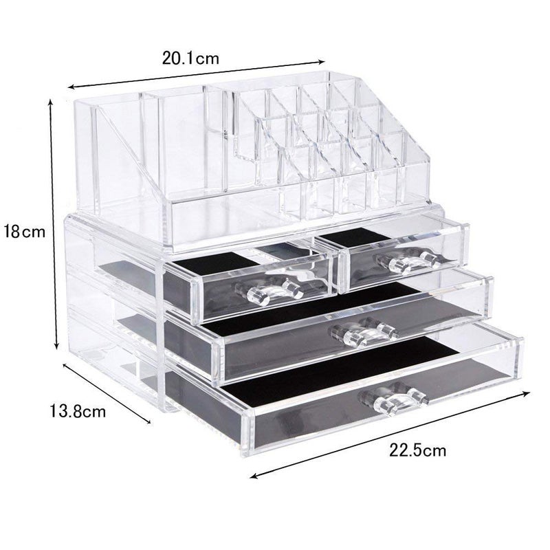 WOX MOX WOX MOX 4 Drawer Plastic Cosmetic Makeup Jewelry Lipstick Storage Organizer Box Case, 22.5L x 13.8B x 18H cm, Transparent  - Image 2