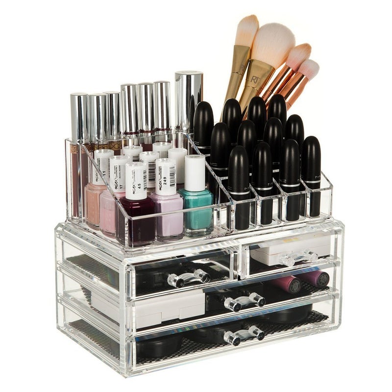 WOX MOX WOX MOX 4 Drawer Plastic Cosmetic Makeup Jewelry Lipstick Storage Organizer Box Case, 22.5L x 13.8B x 18H cm, Transparent  - Image 3