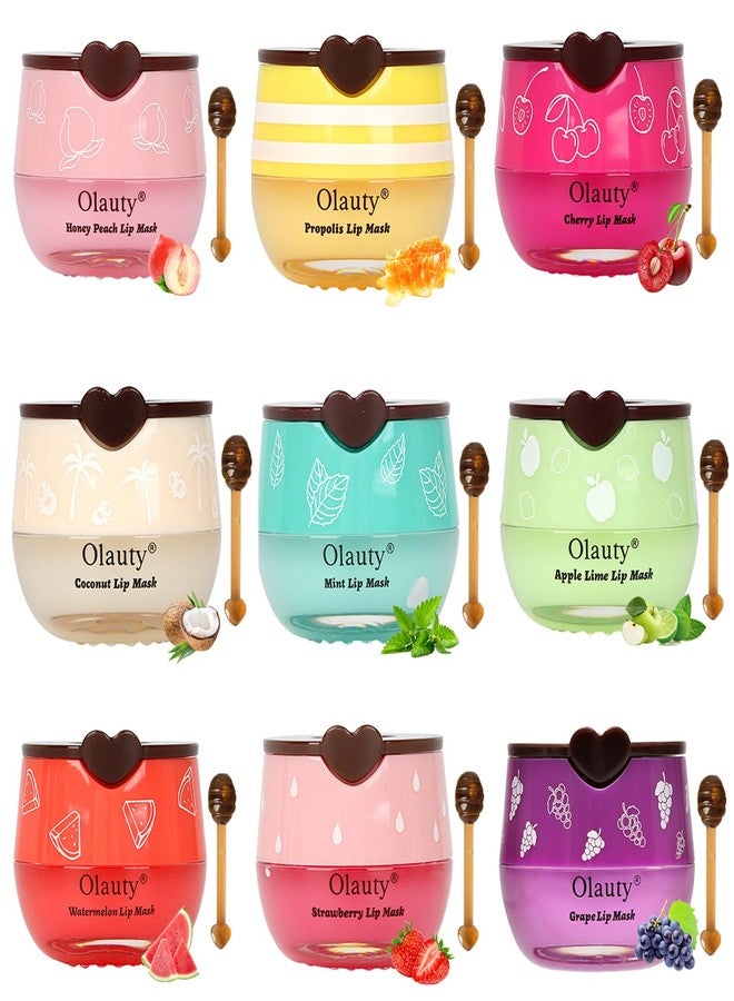 MinFei 9 PCS Bee Lip Balm Honey Pot, Honey, Strawberry, Apple Lime, Watermelon, Cherry, Peach, Mint, Grape, Coconut, Lip Balm Bulk,Lip Mask Overnight,Lip Mask Reduce Lip Lines, Mothers Day Gifts - Image 1