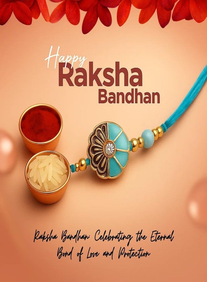 Sage Square Rakhi for Brother, Bhai with Roli Chawal | Raksha Bandhan | Designer Beads, Stones, Decorative Work | Stylish Handcrafted Rakhi Gifting for Sibling Festival Celebration (Type 32) - Image 2