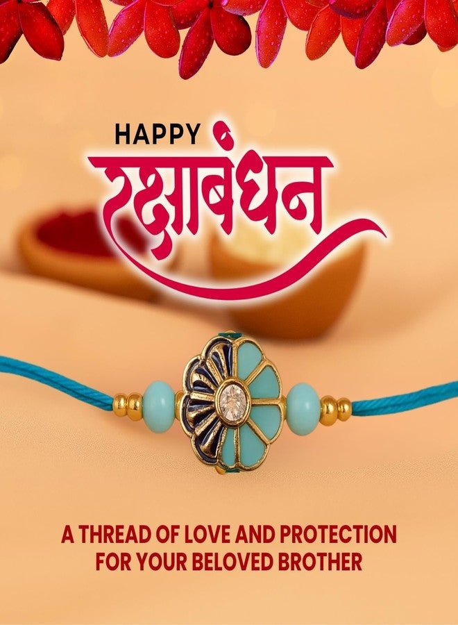 Sage Square Rakhi for Brother, Bhai with Roli Chawal | Raksha Bandhan | Designer Beads, Stones, Decorative Work | Stylish Handcrafted Rakhi Gifting for Sibling Festival Celebration (Type 32) - Image 5
