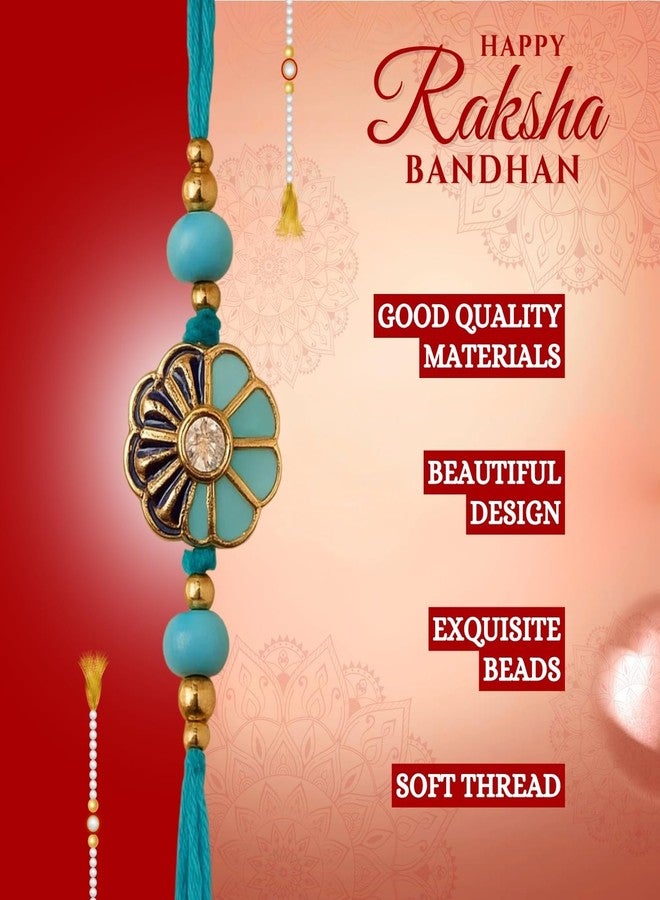 Sage Square Rakhi for Brother, Bhai with Roli Chawal | Raksha Bandhan | Designer Beads, Stones, Decorative Work | Stylish Handcrafted Rakhi Gifting for Sibling Festival Celebration (Type 32) - Image 4