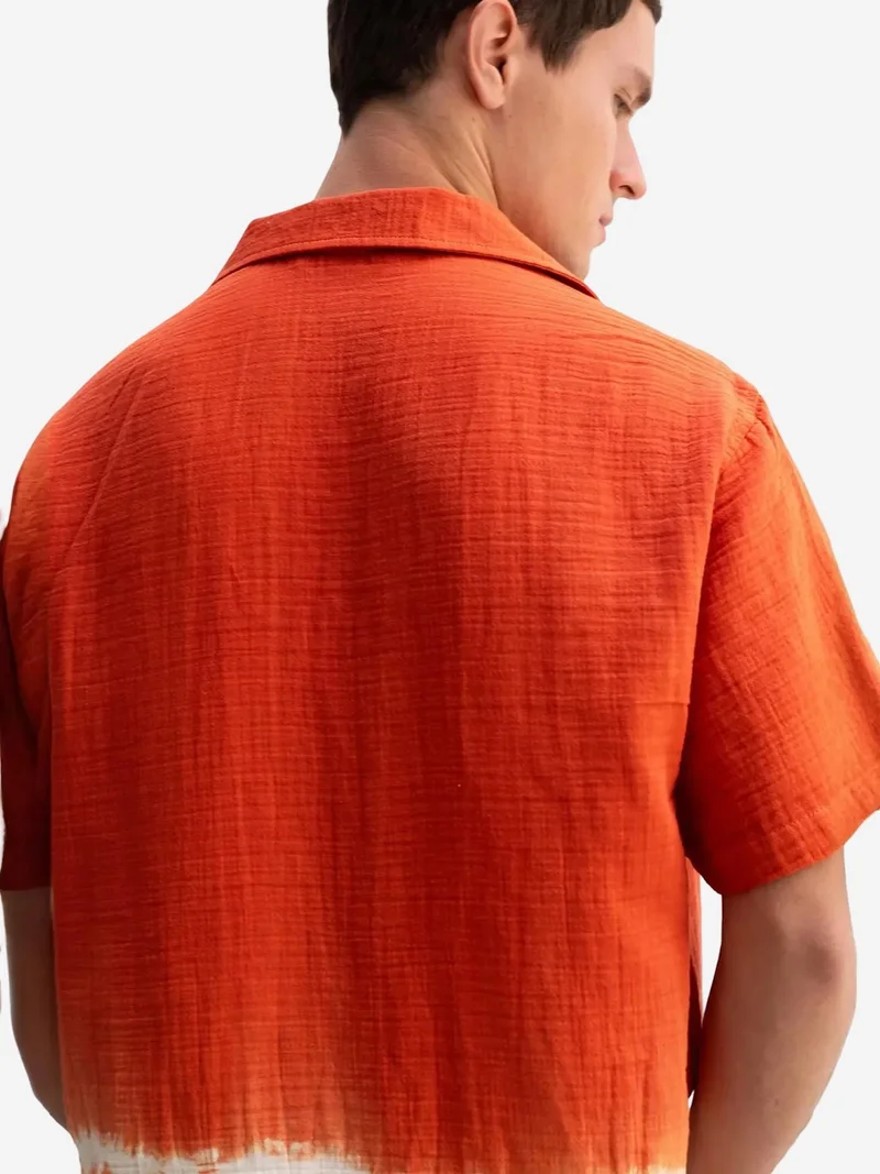 Giesto Brick Red GIESTO Tie-Dye Short Sleeve Shirt with Button Closure for Men | Best Price UAE