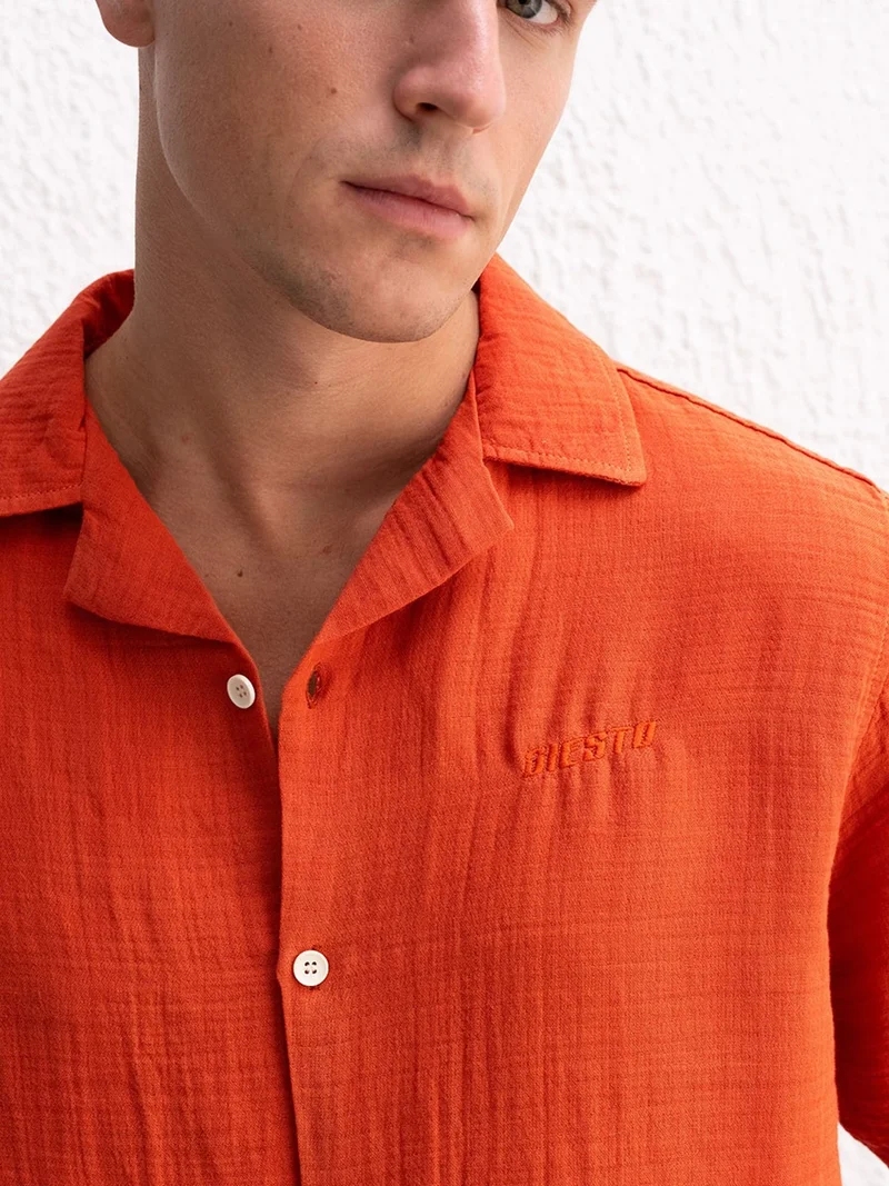 Giesto Brick Red GIESTO Tie-Dye Short Sleeve Shirt with Button Closure for Men | Best Price UAE