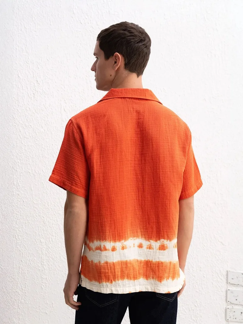 Giesto Brick Red GIESTO Tie-Dye Short Sleeve Shirt with Button Closure for Men | Best Price UAE