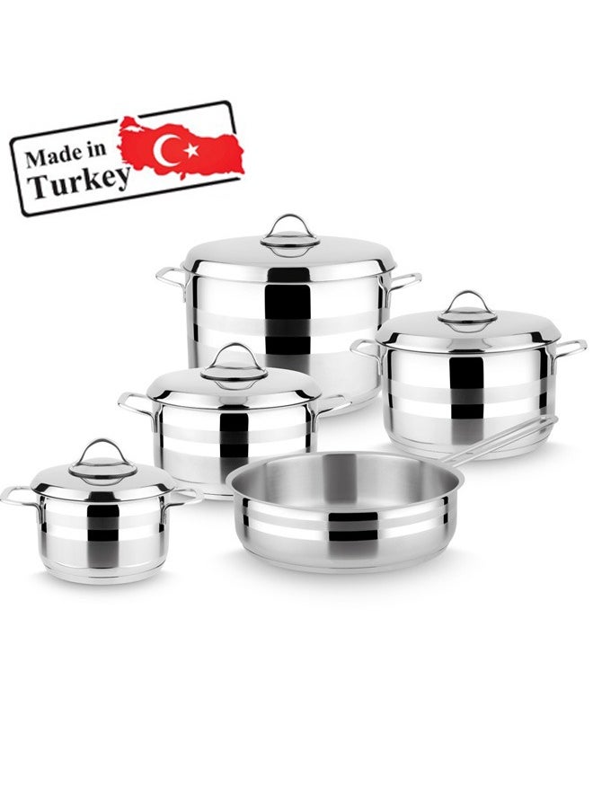 Top Chef - 9 Piece Turkish Stainless Steel Cookware Set 18/10 Silver - Image 1