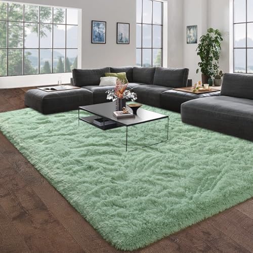DweIke Fluffy Sage Green Rugs for Bedroom Living Room, 4x6 Feet Soft Plush Shaggy Light Mint Green Girls Boys Kids Rug, Non-Slip and Machine Washable Carpet for Dorm Nursery Classroom Decor - Image 3