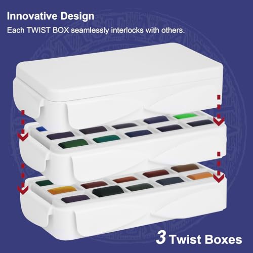 PHOENIX Twist Travel Watercolor Paint Set - 36 Colors Half Pan Palette Portable Watercolor Travel Kit with Brush, Sponge, Bottle for Adults, Artists & Professionals - Image 4