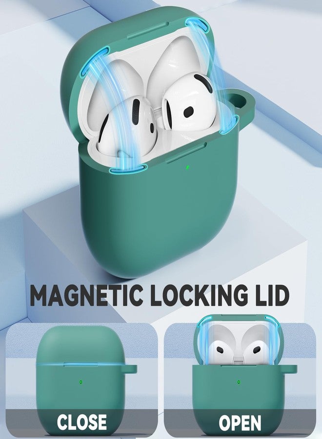 Ljusmicker for AirPods 4 Case 2024 with Magnetic Lid Lock,Soft Silicone Protective Cover for Apple AirPods 4th Generation Cases with Cleaner Kit,AirPod 4 Case with Keychain for Women Men-Green - Image 2