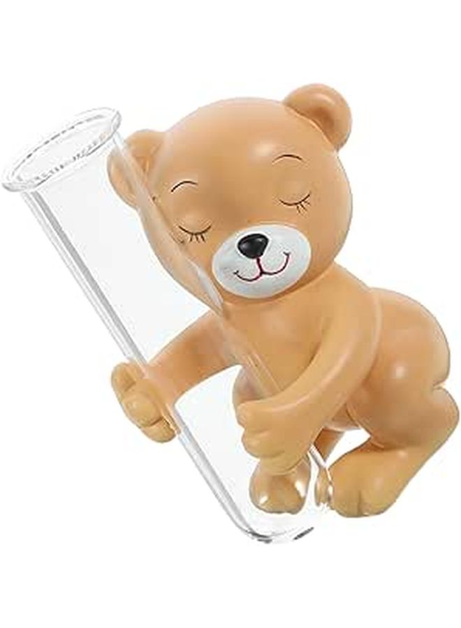 Small Glass Vase with Bear Statue and Test Tube for Hydroponic Flowers Home Decor - Image 1