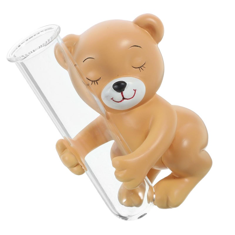 Small Glass Vase with Bear Statue and Test Tube for Hydroponic Flowers Home Decor - Image 2