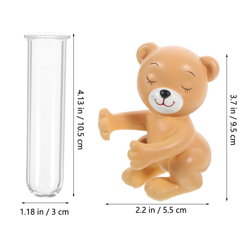 Small Glass Vase with Bear Statue and Test Tube for Hydroponic Flowers Home Decor - Image 3