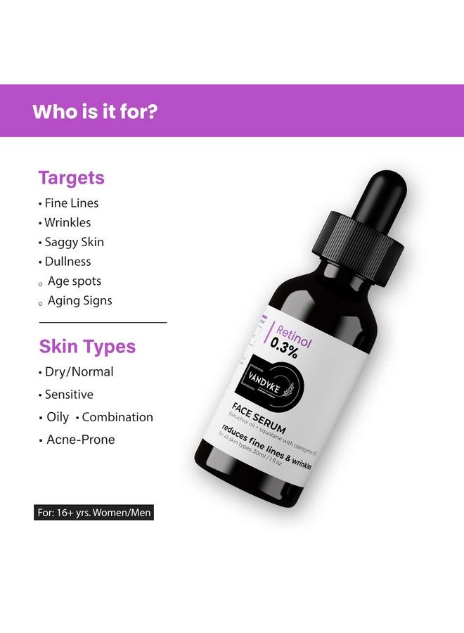 0.3% Retinol Anti Ageing Serum With Q10 For Fine Lines & Wrinkles (30 Ml)