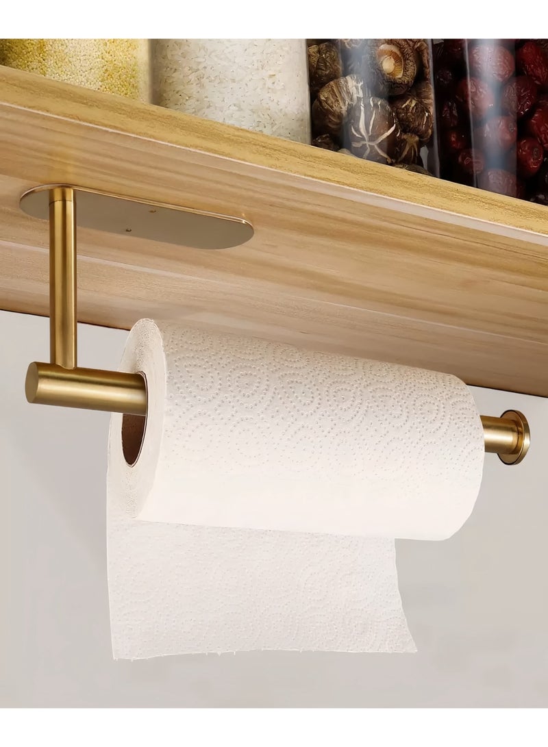 NayZaan Adhesive Paper Towel Holder Under Cabinet Wall Mount for Kitchen Paper Towel, Paper Towel Roll Holder Stick to Wall, Stainless Steel (Gold) - Image 2