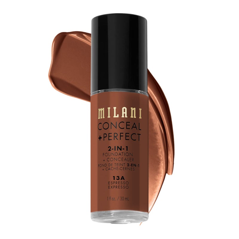 Milani Conceal + Perfect 1 Fl. Oz. Espresso Liquid Foundation - Cover Under-Eye Circles, Blemishes & Skin Discoloration for a Flawless Complexion - Image 1
