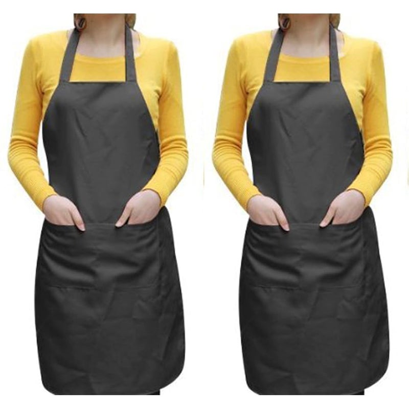 , 100% Cotton Solid Color Aprons, Sized 65cm in Width & 80cm in Length with 2 Center Pocket, Adjustable Buckle on Top and 2 Long Ties on Both 2 Sides. Pack of 2 piece