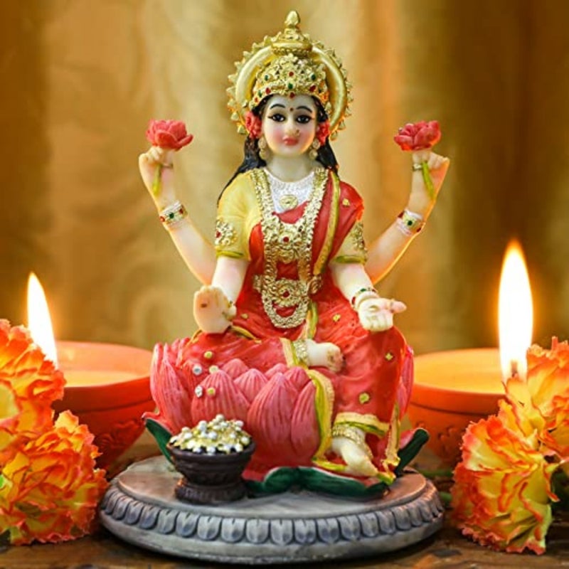 Indian Goddess Lakshmi Statue Figurine - 5.3"H Lakshmi Idols Statue Murti Laxmi Staue Home Office Temple Mandir Pooja Item Diwali Gifts Diwali Decoration for Home Spiritual Gift - Image 2