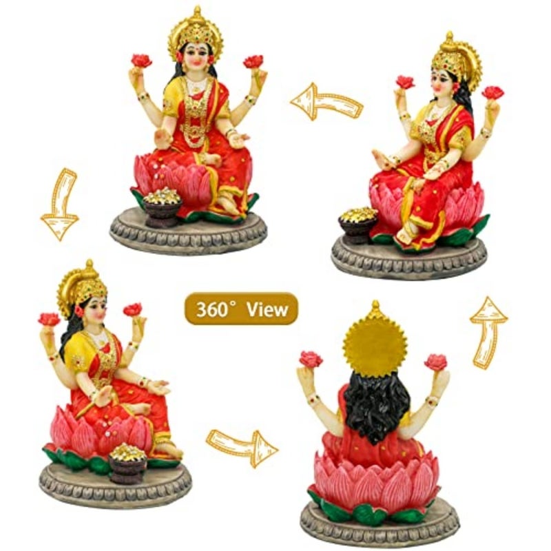 Indian Goddess Lakshmi Statue Figurine - 5.3"H Lakshmi Idols Statue Murti Laxmi Staue Home Office Temple Mandir Pooja Item Diwali Gifts Diwali Decoration for Home Spiritual Gift - Image 5