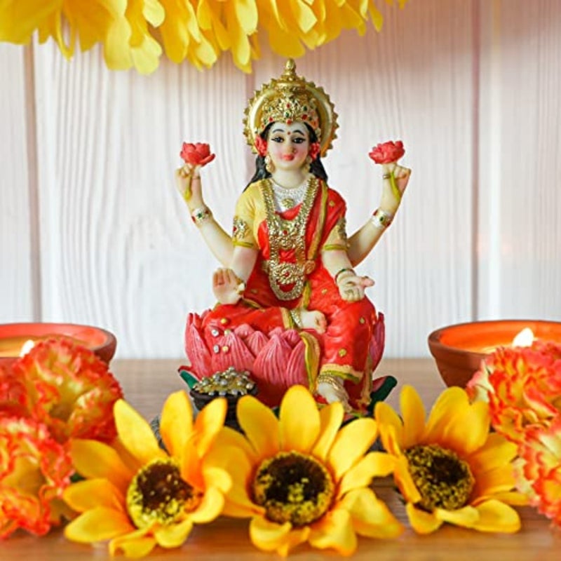 Indian Goddess Lakshmi Statue Figurine - 5.3"H Lakshmi Idols Statue Murti Laxmi Staue Home Office Temple Mandir Pooja Item Diwali Gifts Diwali Decoration for Home Spiritual Gift - Image 3