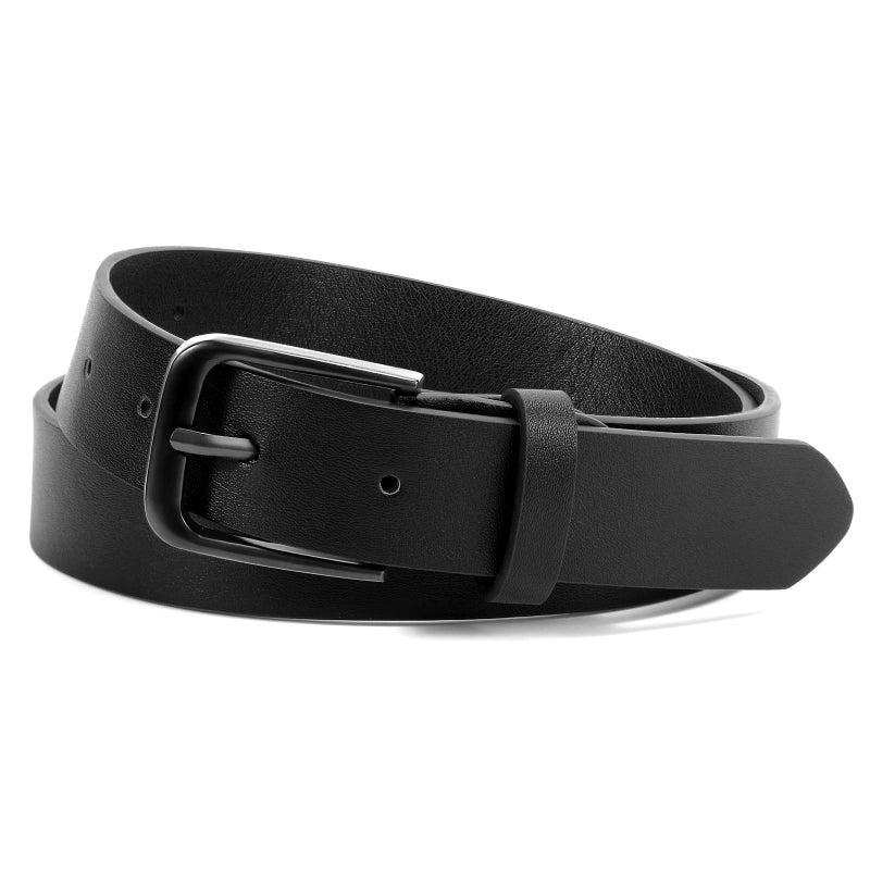 WHIPPY Women Casual Leather Belt for Jeans Pants, Fashion Ladies Waist Dress Belt Black Buckle Black S - Image 1