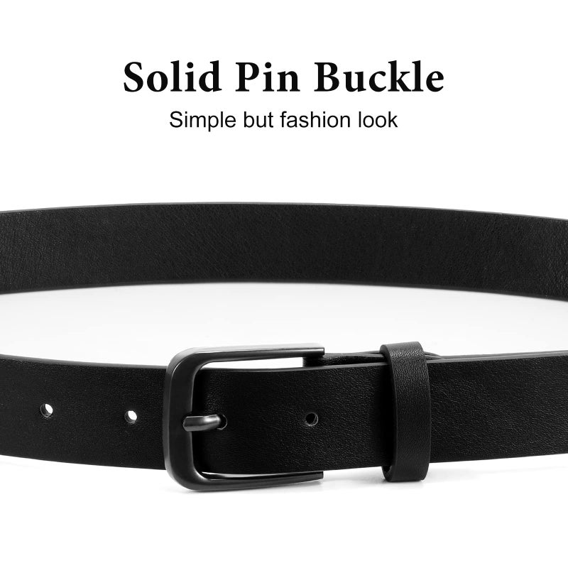WHIPPY Women Casual Leather Belt for Jeans Pants, Fashion Ladies Waist Dress Belt Black Buckle Black S - Image 2