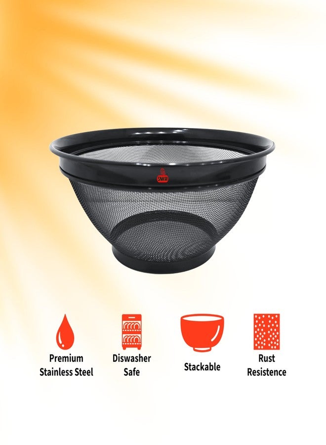 SNKM® - Stainless Steel Round Colander Fine Mesh Strainer Kitchen Storage Basket for Washing Rice, Dal, Noodle, Pasta, Fruits Vegetables | Multipurpose | Dishwasher Safe (Black, 28cm, Pack of 1) - Image 3