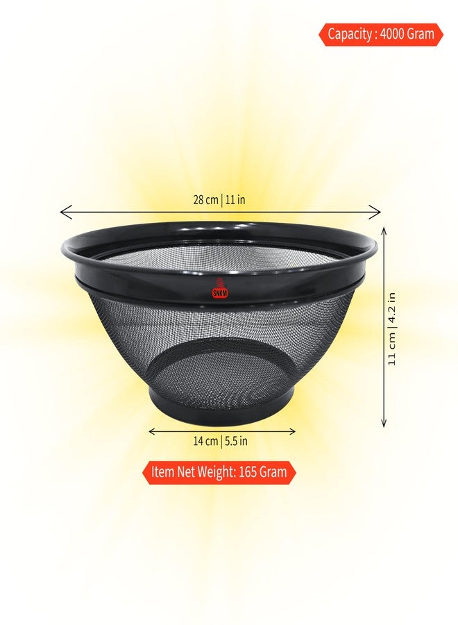 SNKM® - Stainless Steel Round Colander Fine Mesh Strainer Kitchen Storage Basket for Washing Rice, Dal, Noodle, Pasta, Fruits Vegetables | Multipurpose | Dishwasher Safe (Black, 28cm, Pack of 1) - Image 2