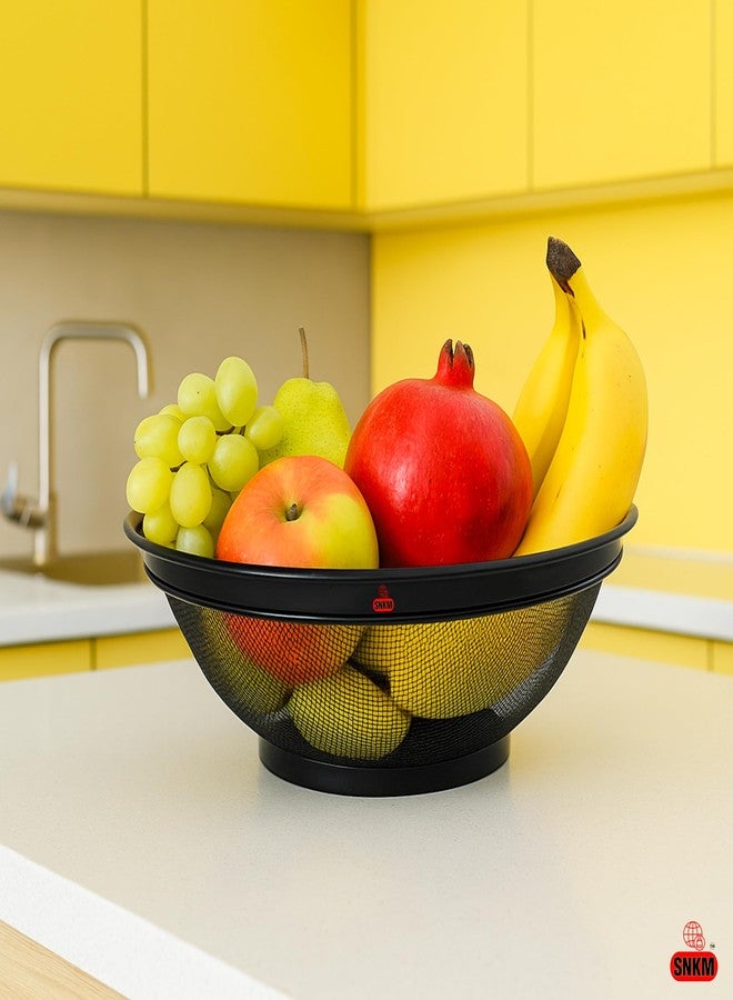 SNKM® - Stainless Steel Round Colander Fine Mesh Strainer Kitchen Storage Basket for Washing Rice, Dal, Noodle, Pasta, Fruits Vegetables | Multipurpose | Dishwasher Safe (Black, 28cm, Pack of 1) - Image 5