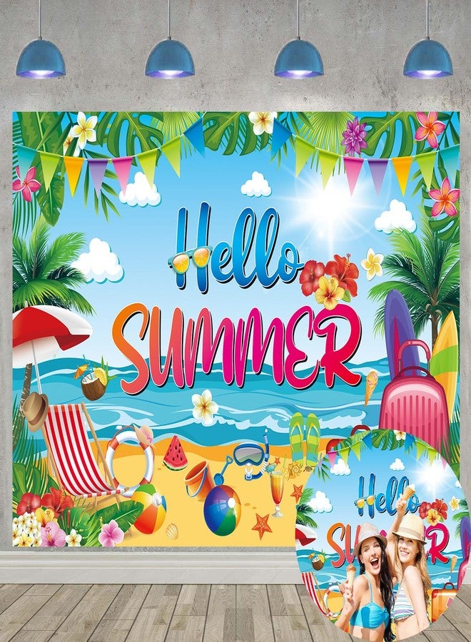 CINRAY Hello Summer Banner Backdrop 7x5FT Tropical Hawaiian Beach Photography Background Welcome Summer Beach Pool Party Decorations Supplies - Image 1