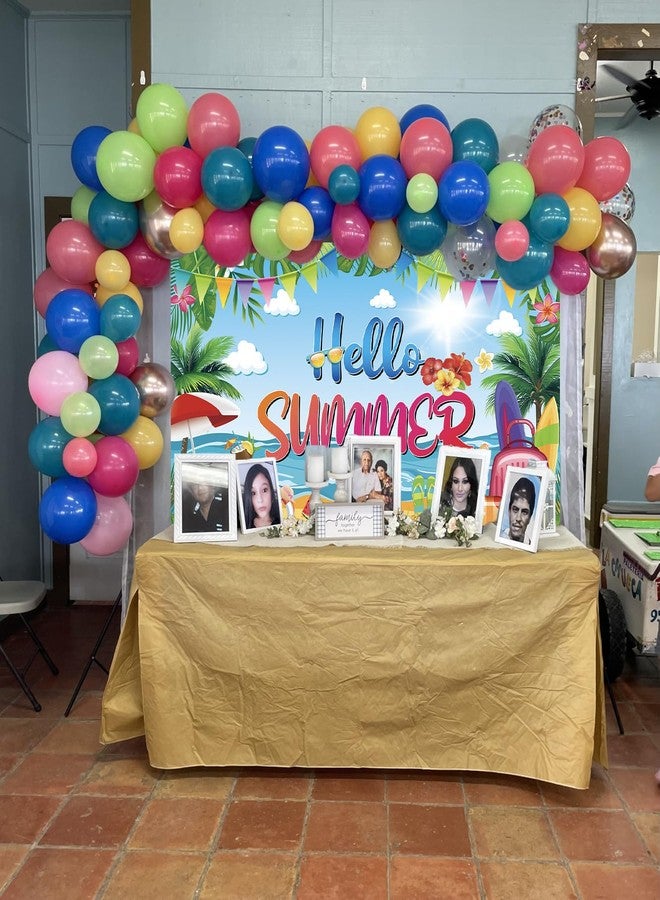 CINRAY Hello Summer Banner Backdrop 7x5FT Tropical Hawaiian Beach Photography Background Welcome Summer Beach Pool Party Decorations Supplies - Image 3